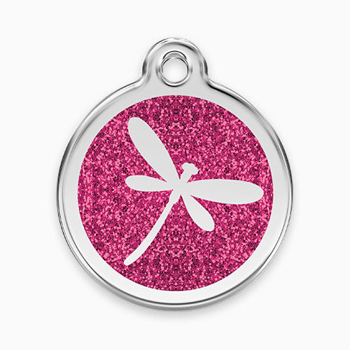 Glitter Enamel Pet Tag -  Dragon Fly Hot Pink